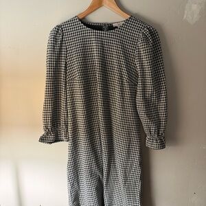 LOFT Black and White Houndstooth Long Sleeve Dress